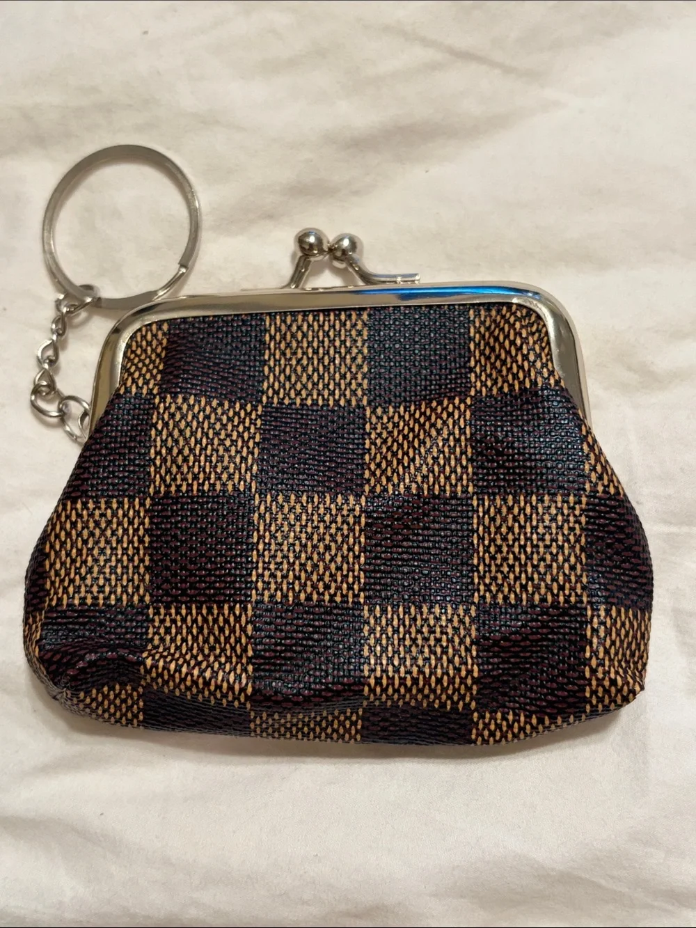 Classic Checkered kiss lock Coin Purse Keychain
